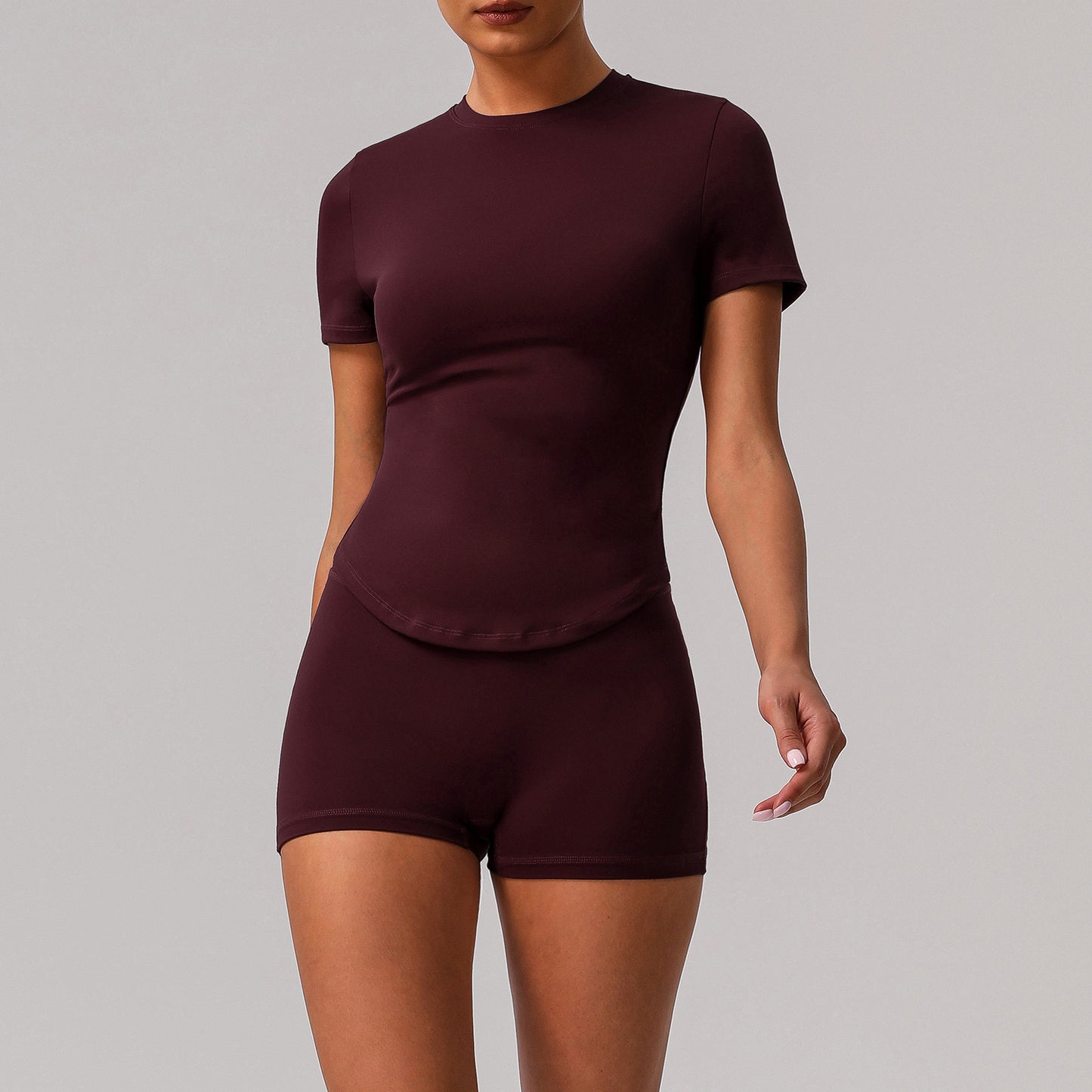 Solid color tight yoga suit quick drying fitness suit outdoor body shaping running suit women's fitness suit ﻿