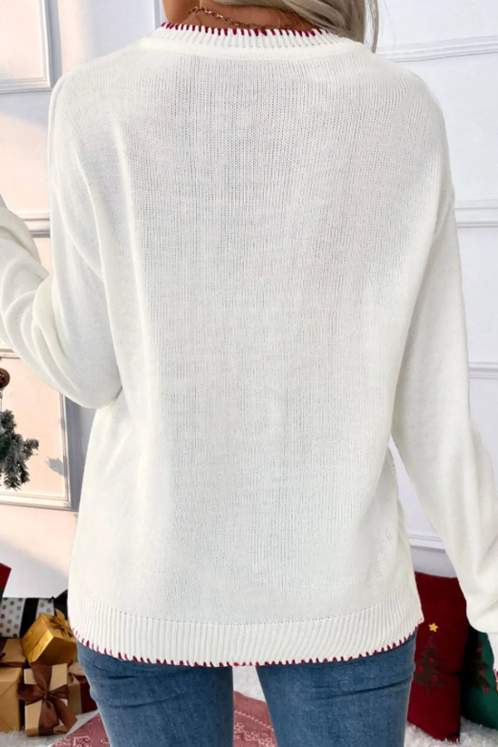 Sweet and versatile loose long sleeved round neck Christmas sweater for women