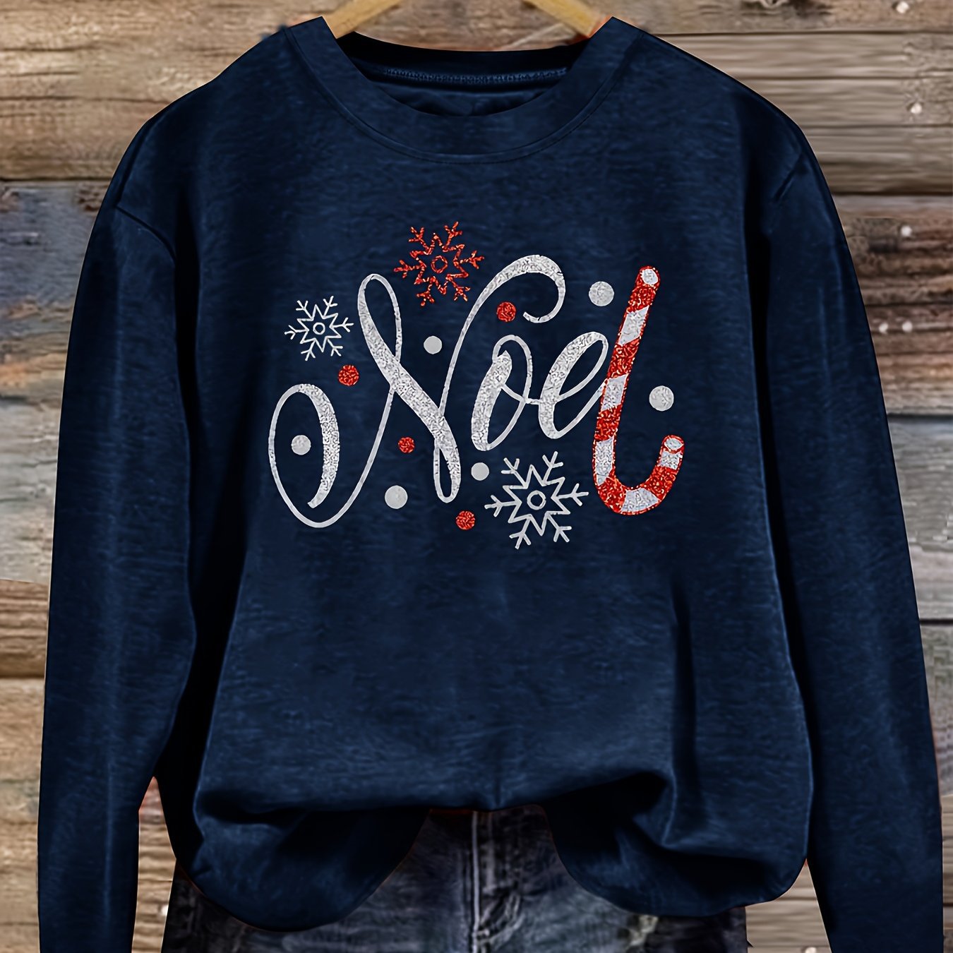 Women's Vintage Christmas Snowflake & Candy Cane Graphic Pri