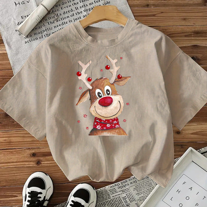 Fashionable Style Short Sleeve Cotton Women's Top American Christmas New Arrival