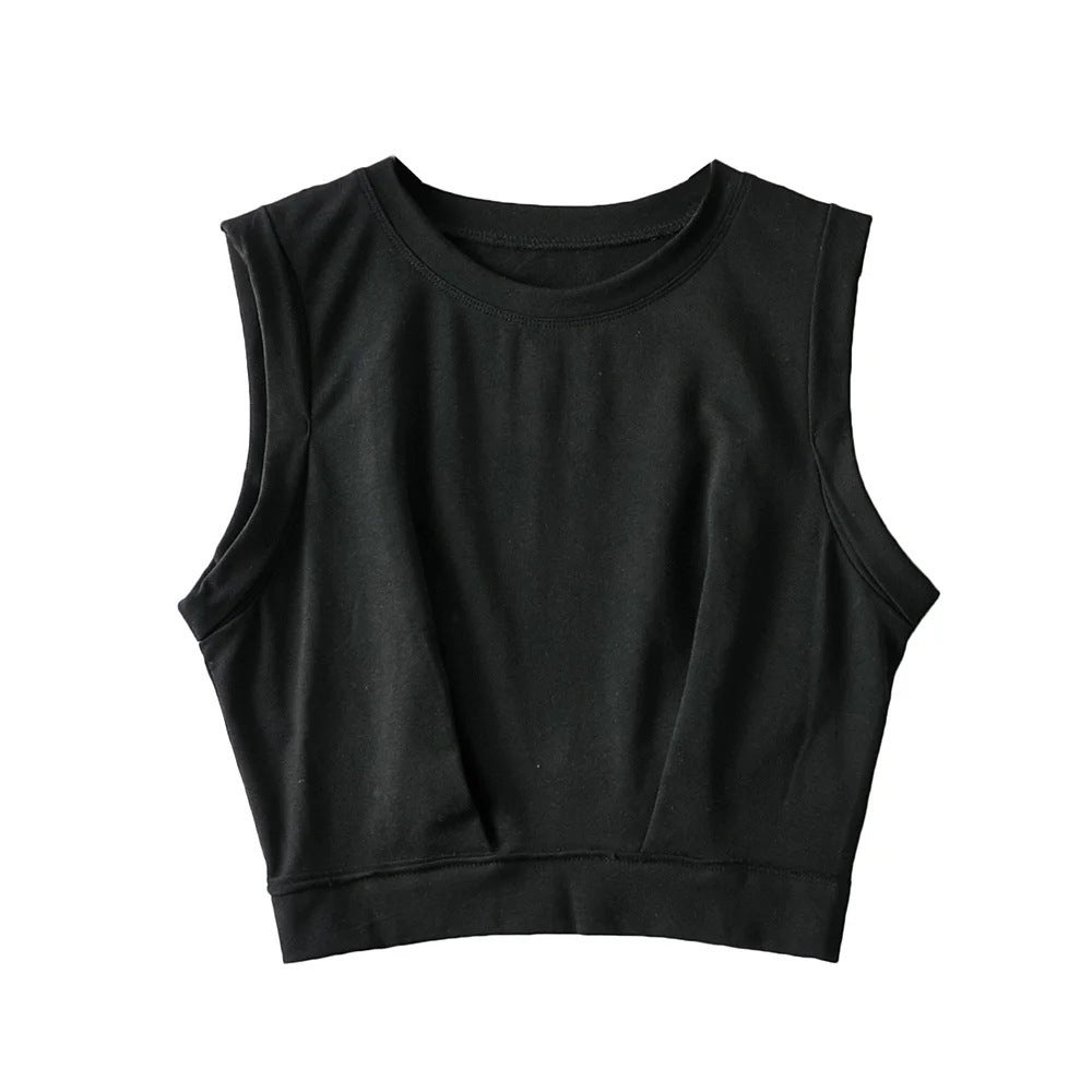 Short crop top with exposed navel and sleeveless loose fitting vest women's high waisted sports fitness yoga base shirt
