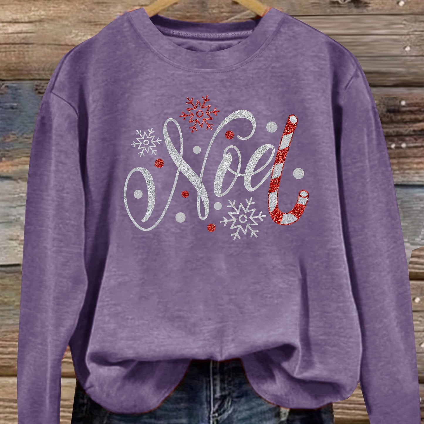 Women's Vintage Christmas Snowflake & Candy Cane Graphic Pri
