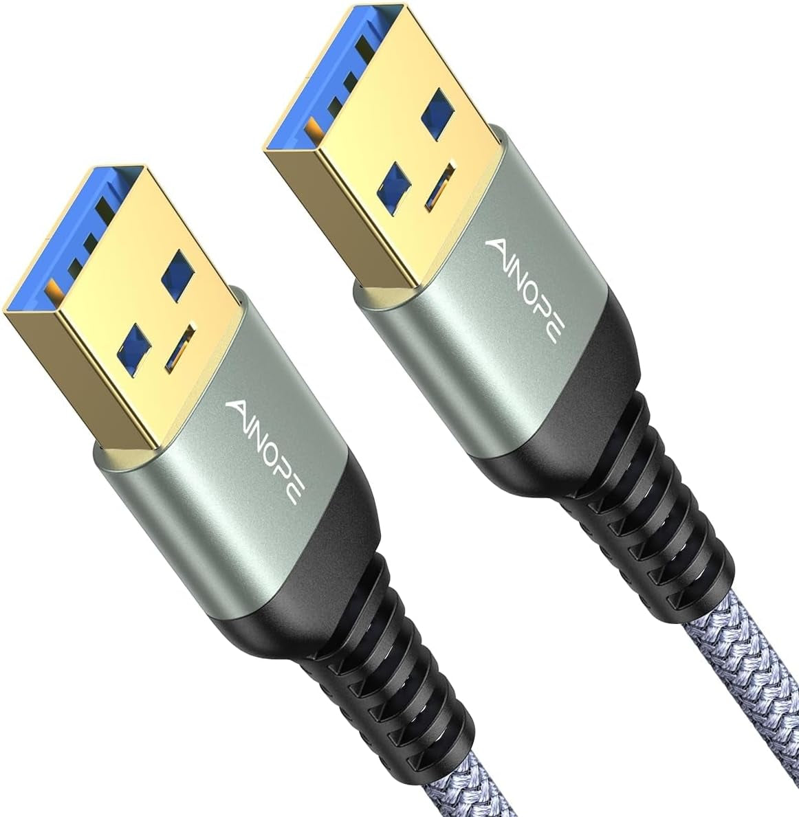 USB to USB Cable,Usb 3.0 a to a Male Cable, [Never Rupture] USB Male to Male Cable Double End USB Cord Compatible with Hard Drive Enclosures, DVD Player, Laptop Cooler,3.3Ft+3.3Ft/2 Pack/Grey