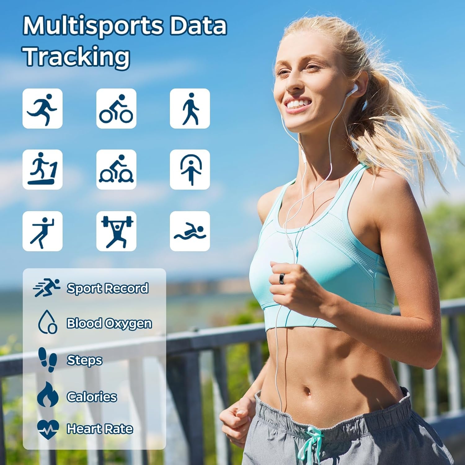 Sleep Tracker Ring with Heart Rate, Waterproof Fitness Ring for Activity Monitoring/Steps/Distance/Calories, Air Gestures, up to 7-Day Battery, for Ios Android (Silver,#12)