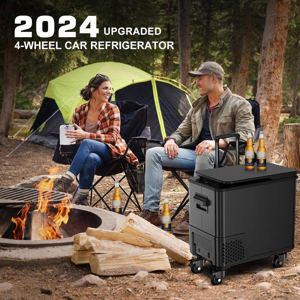 Blcak 40 Qt. Portable Car Cooler with APP Control, Handle and Wheels for Camping, Travel, RV, Truck, Boat and Home Use