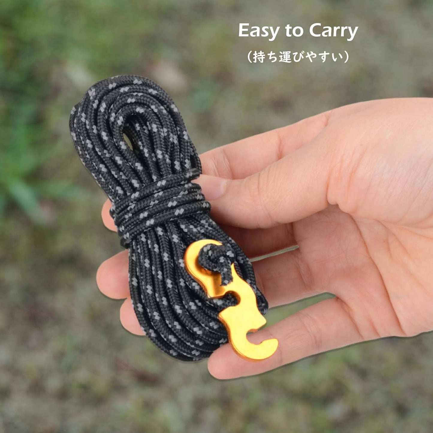 Reflective Guyline, Tent Cord Nylon Paracord Rope with Guyline Adjuster for Camping Tent, Outdoor Packaging (Black - 4 Pack)