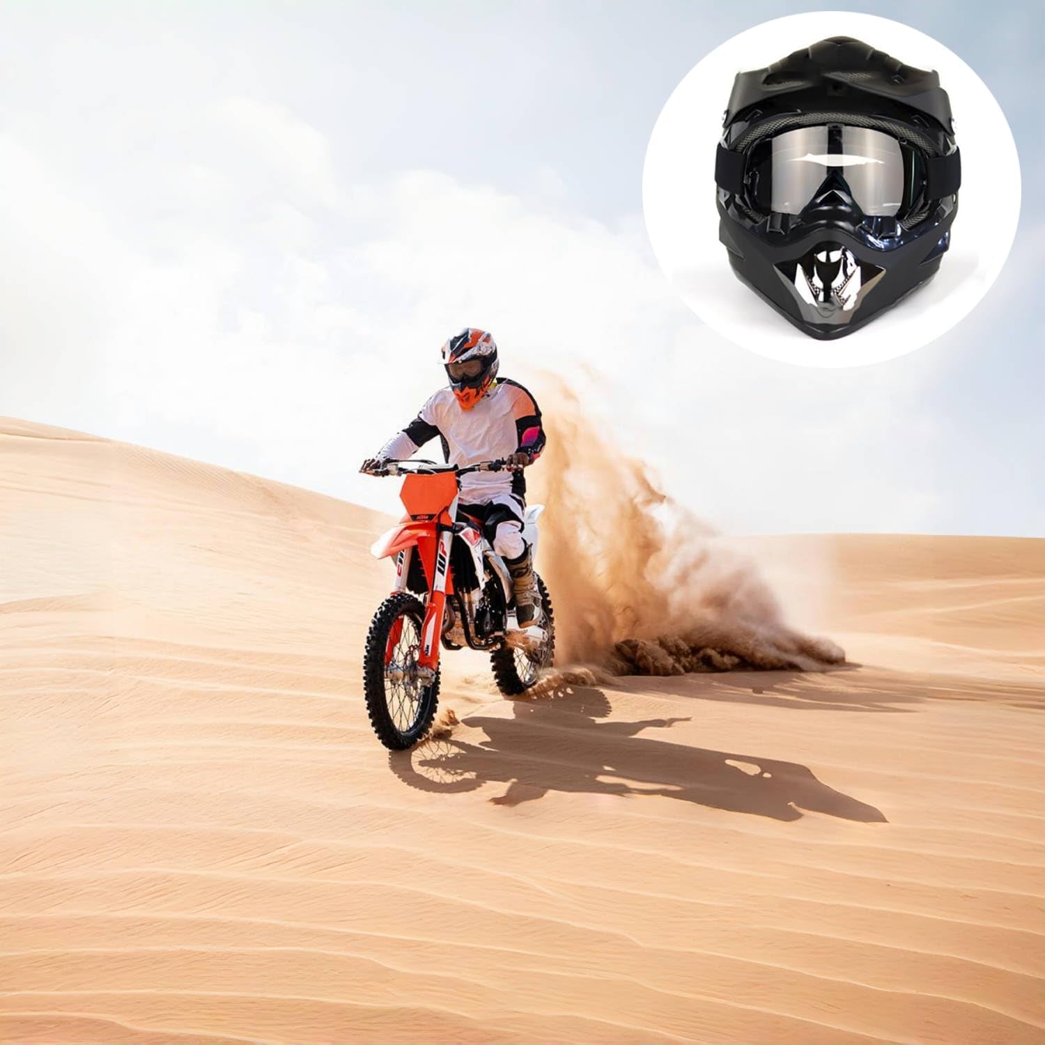 Motorcycle Goggles Dirt Bike ATV Off-Road Riding Motocross Glasses with Sun UV Protection Neck Gaiter Face Cover