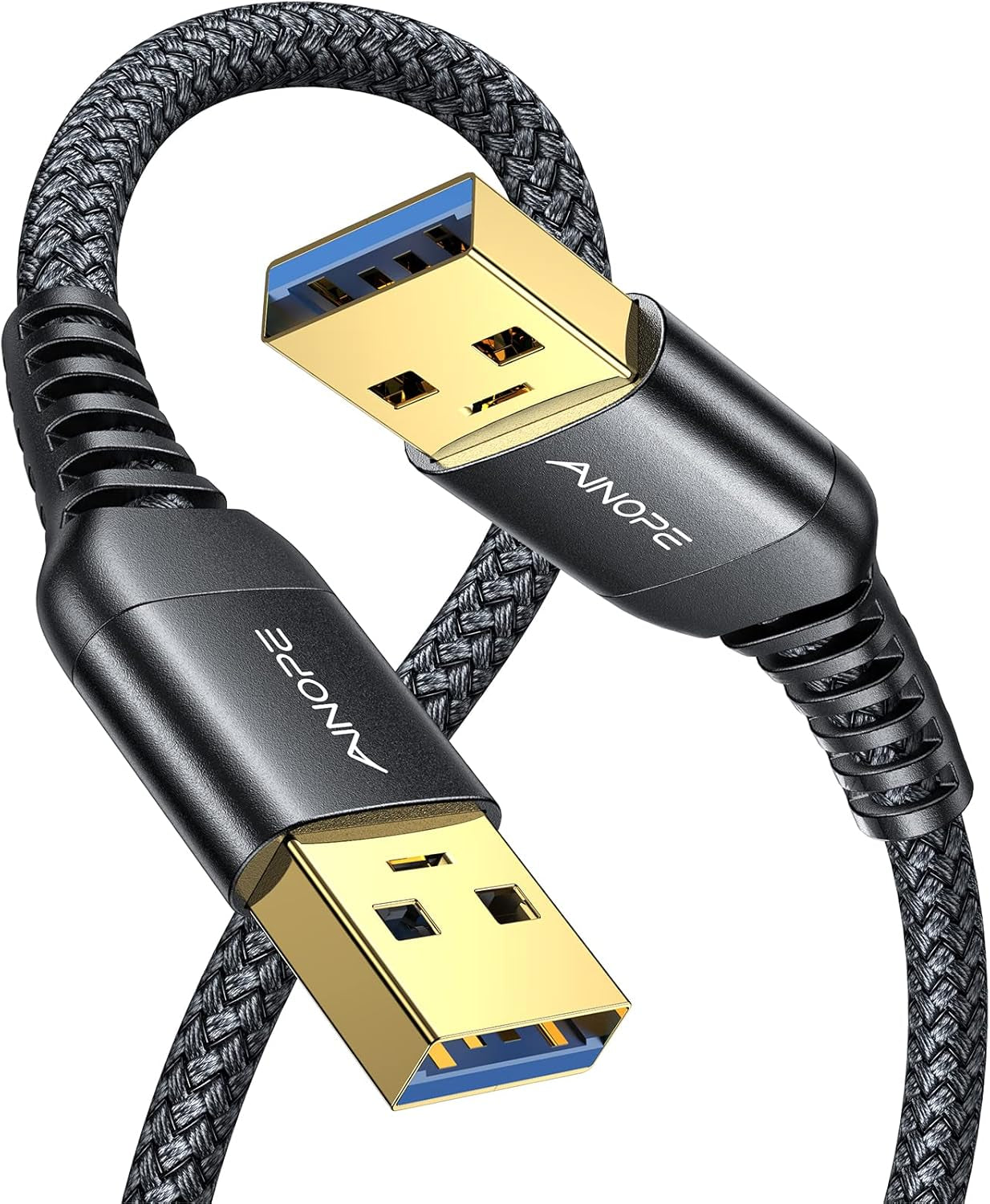 USB to USB Cable,Usb 3.0 a to a Male Cable, [Never Rupture] USB Male to Male Cable Double End USB Cord Compatible with Hard Drive Enclosures, DVD Player, Laptop Cooler,3.3Ft+3.3Ft/2 Pack/Grey