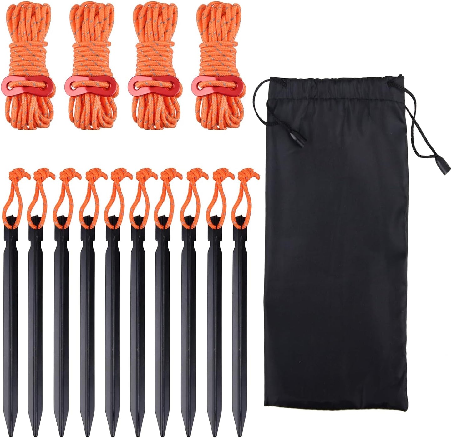 Reflective Guyline, Tent Cord Nylon Paracord Rope with Guyline Adjuster for Camping Tent, Outdoor Packaging (Black - 4 Pack)