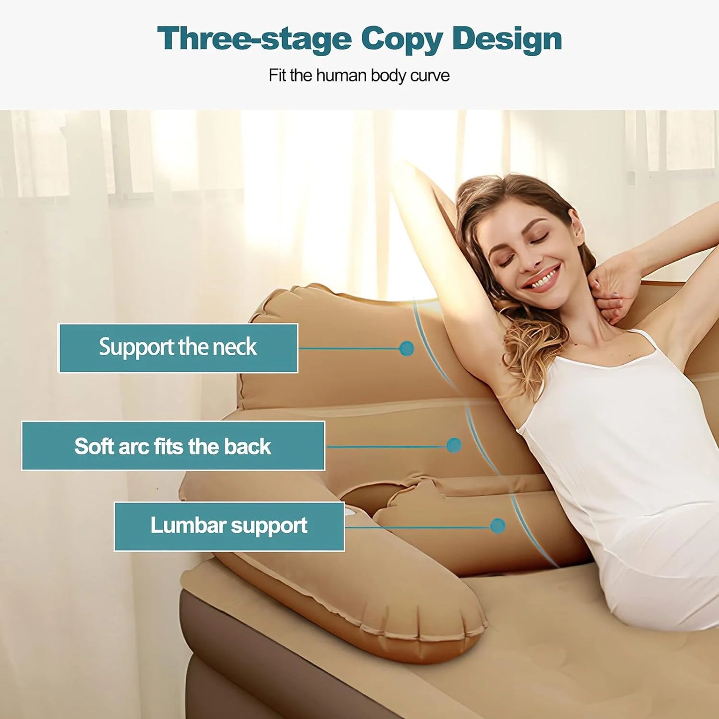 Inflatable Bed Double Leak-Proof Mattress with Electric Pump & Pillows Removable Backrest Multifunctional Foldable Air Sofa Guest Bed, 600Lb Max(Brown, Queen Size)