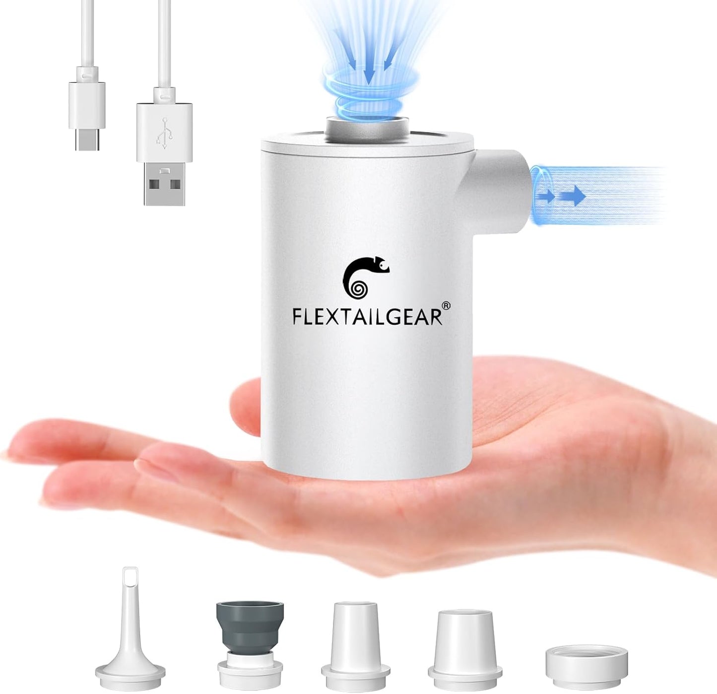 Portable Camping Air Pump, Electric Air Mattresses Pump with 3600Mah Emergency Power Supply, 300 L/Min Airflow for Rapid In/Deflation for Air Bed, Pool Float, Inflatables, Sleeping Pads