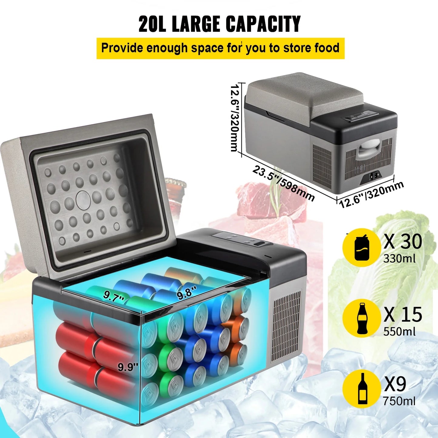 21 Qt (20L) Electric Cooler DC/AC, -4℉~68℉, Freezer Fridge Cooler , 12V Car Refrigerator App Control Camping, Travel, Fishing, Outdoor Use