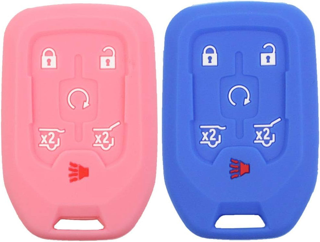 2Pcs 6 Buttons Smart Key Fob Cover Case Remote Protector Skin Keyless Jacket Holder Compatible with Chevrolet Suburban Tahoe 2015 2016 2017 2018 2019 2020 GMC Yukon 13580804 Black Pink
