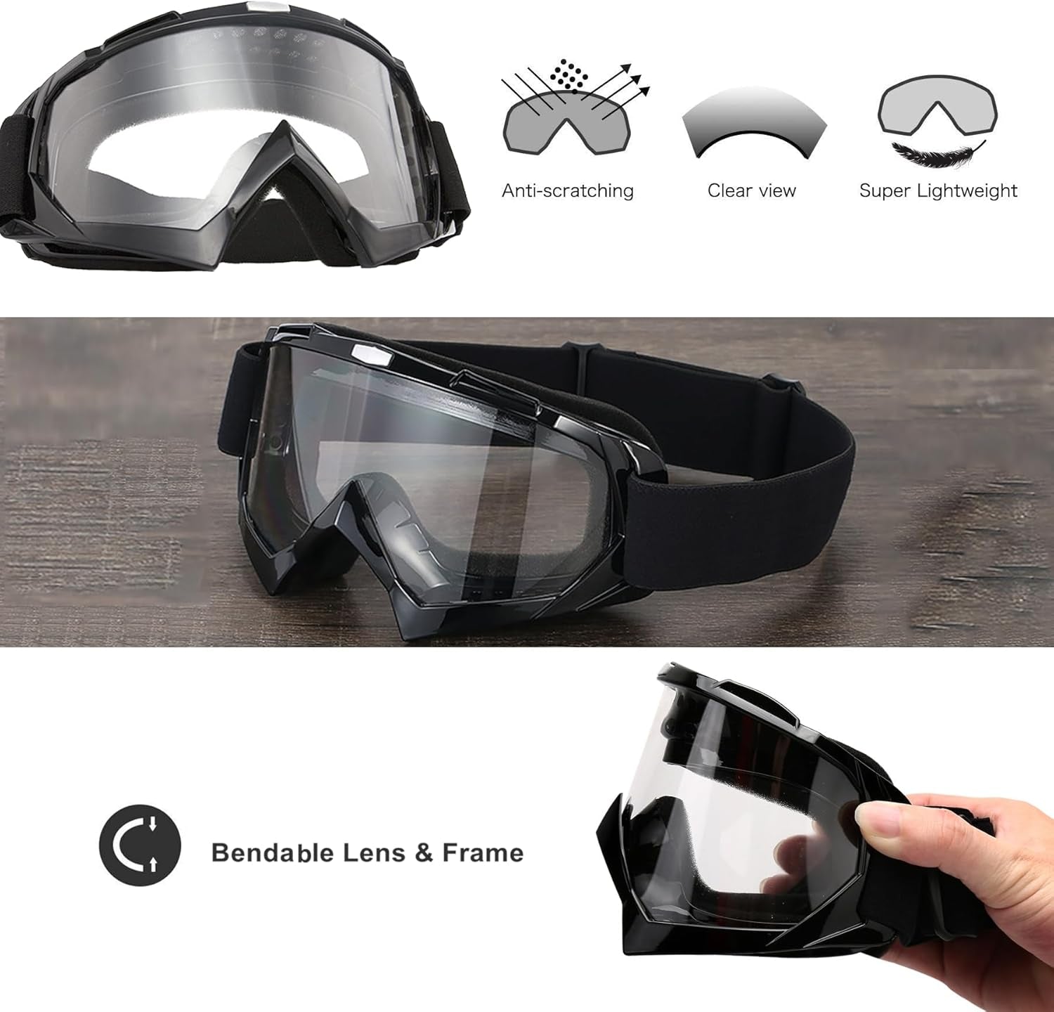 Motorcycle Goggles Dirt Bike ATV Off-Road Riding Motocross Glasses with Sun UV Protection Neck Gaiter Face Cover