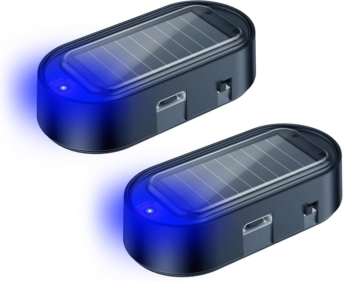 Car Solar Power Simulated Dummy Alarm, Anti-Theft LED Flashing Security Light Fake Car Alarm, Automotive Warning Interior Safety Light with USB Charging Port, Car Accessories(Blue Light, 4PCS)