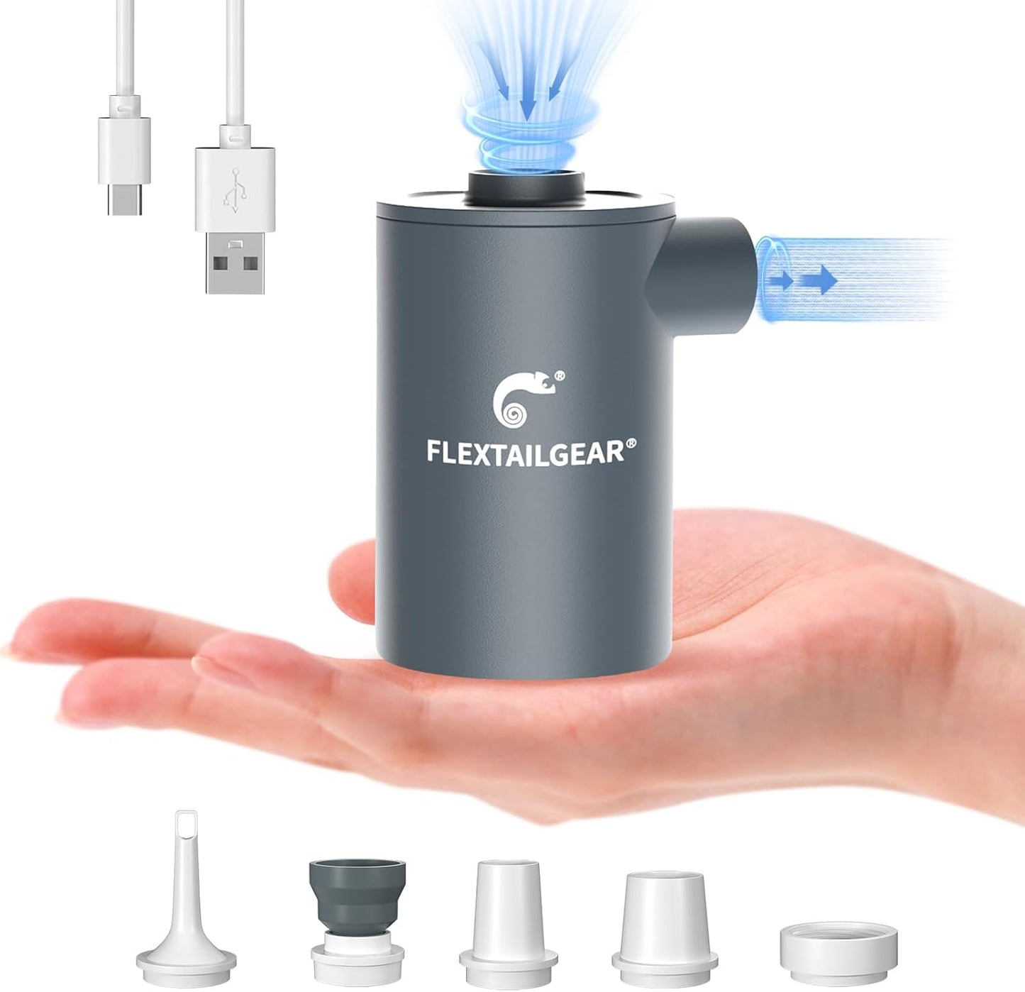 Portable Camping Air Pump, Electric Air Mattresses Pump with 3600Mah Emergency Power Supply, 300 L/Min Airflow for Rapid In/Deflation for Air Bed, Pool Float, Inflatables, Sleeping Pads