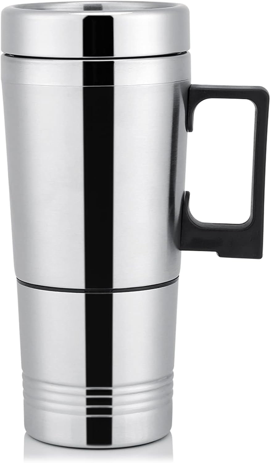 300Ml Car Electric Tea Kettle, 12V Stainless Steel Electric In-Car Travel Heating Cup Car Water Heater Travel Portable Heating Cup with Lid for Most Car Cup Holders, 6.5X19.5Cm