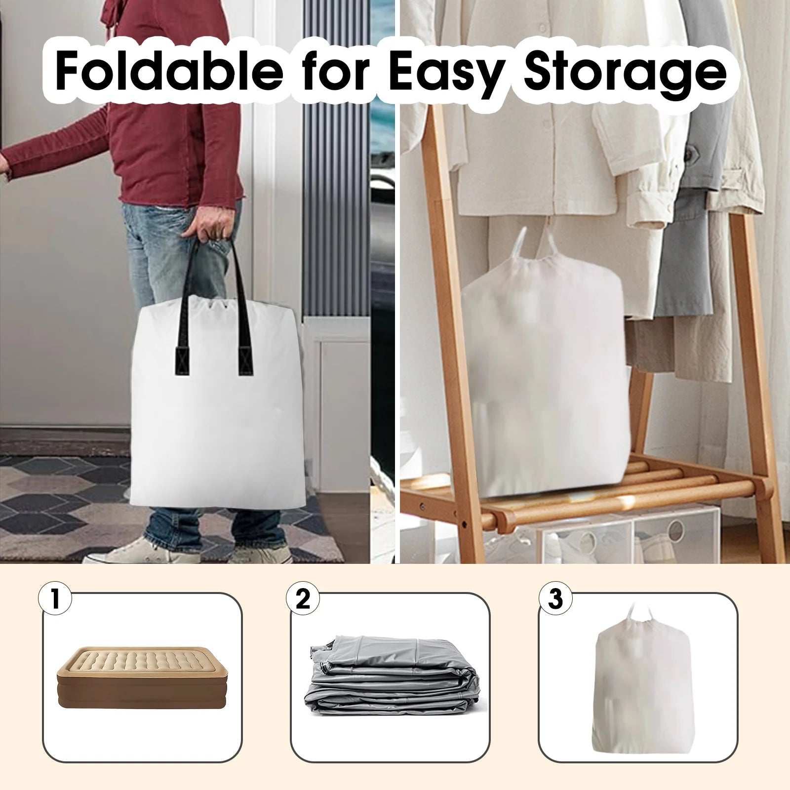 19In Queen Air Mattress, Inflatable Airbed with Pump for Guest Home Camping Travel, 661Lb Max,Coffee