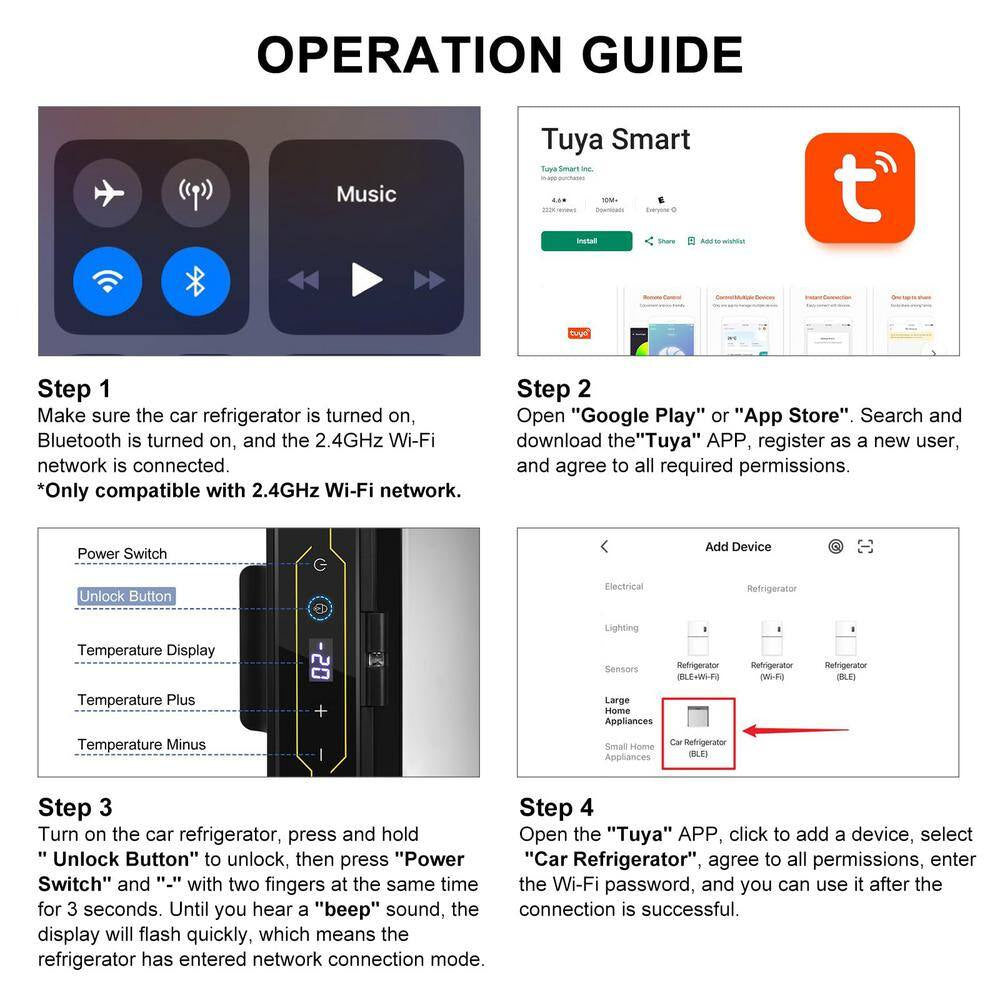Blcak 40 Qt. Portable Car Cooler with APP Control, Handle and Wheels for Camping, Travel, RV, Truck, Boat and Home Use