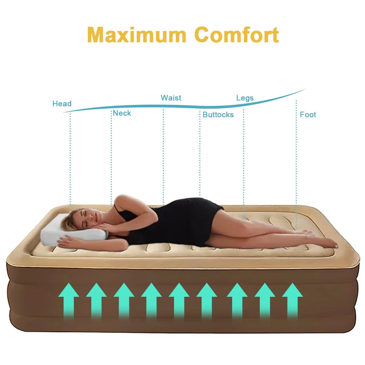 Inflatable Bed Double Leak-Proof Mattress with Electric Pump & Pillows Removable Backrest Multifunctional Foldable Air Sofa Guest Bed, 600Lb Max(Brown, Queen Size)