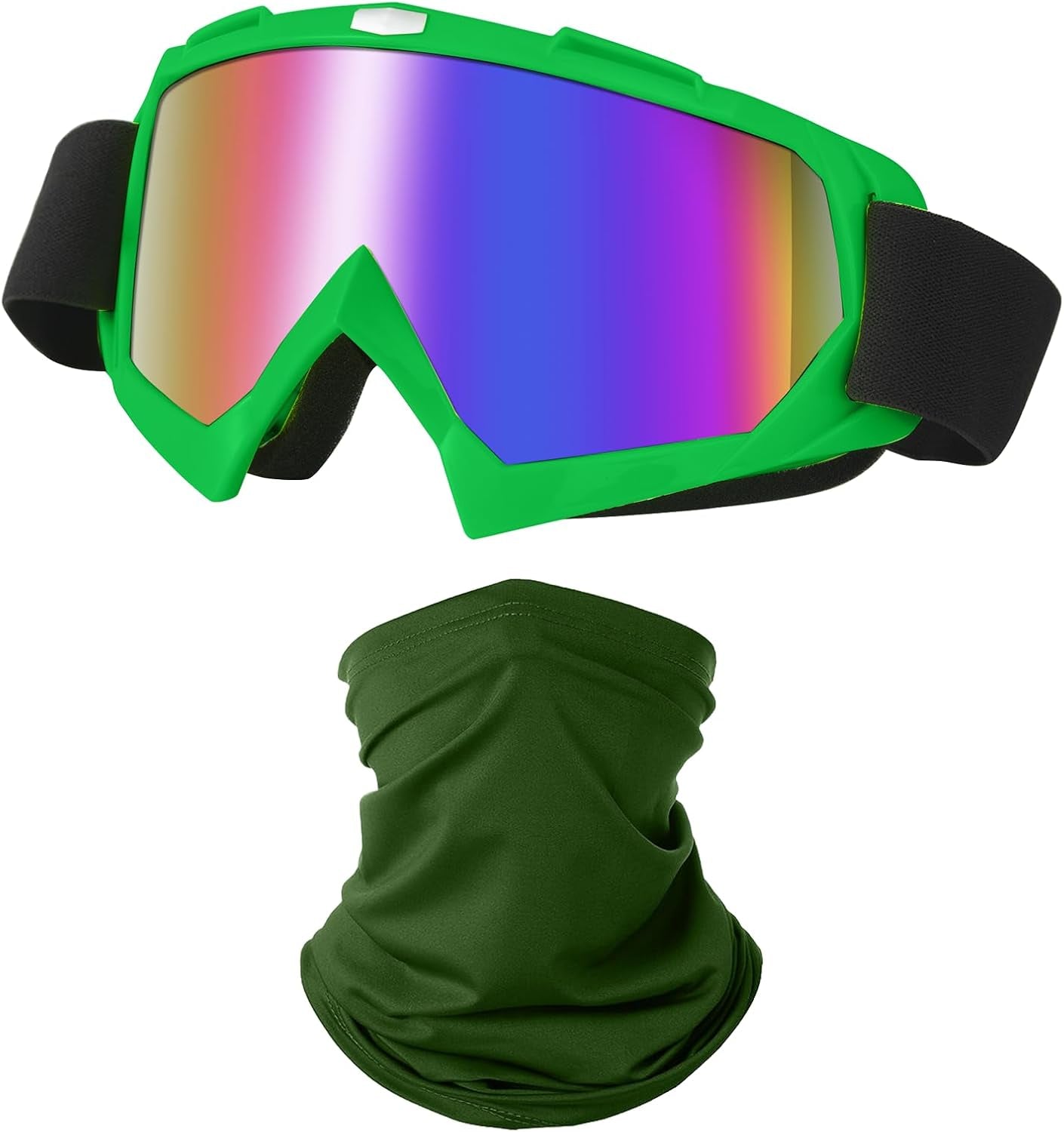 Motorcycle Goggles Dirt Bike ATV Off-Road Riding Motocross Glasses with Sun UV Protection Neck Gaiter Face Cover