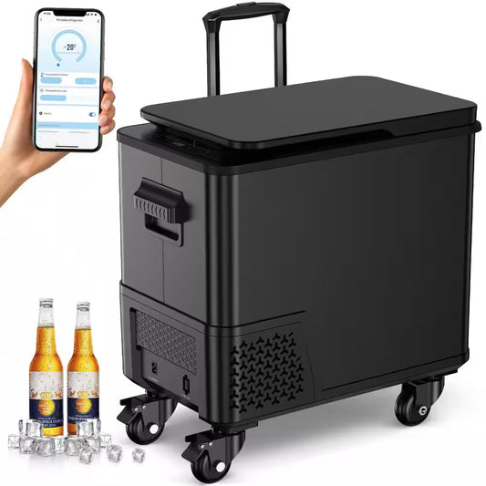 Blcak 40 Qt. Portable Car Cooler with APP Control, Handle and Wheels for Camping, Travel, RV, Truck, Boat and Home Use