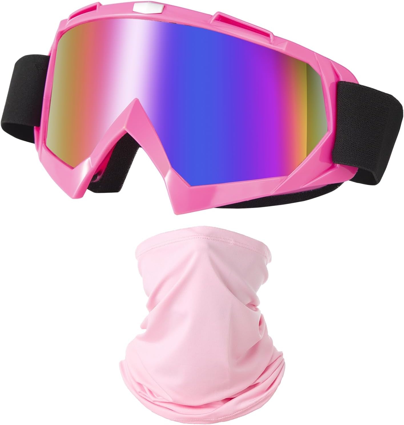 Motorcycle Goggles Dirt Bike ATV Off-Road Riding Motocross Glasses with Sun UV Protection Neck Gaiter Face Cover