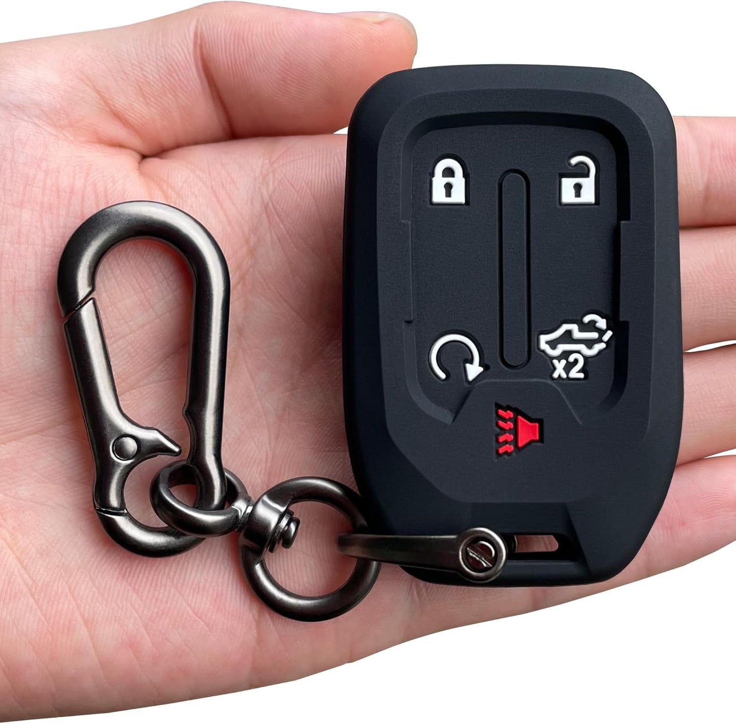 2PCS Silicone Smart Key Fob Case Cover for 2023 2022 2021 2020 2019 Chevy Silverado and GMC Sierra 1500 2500HD 3500HD, Remote Protector Accessories Holder(Key Ring,Black and Black)