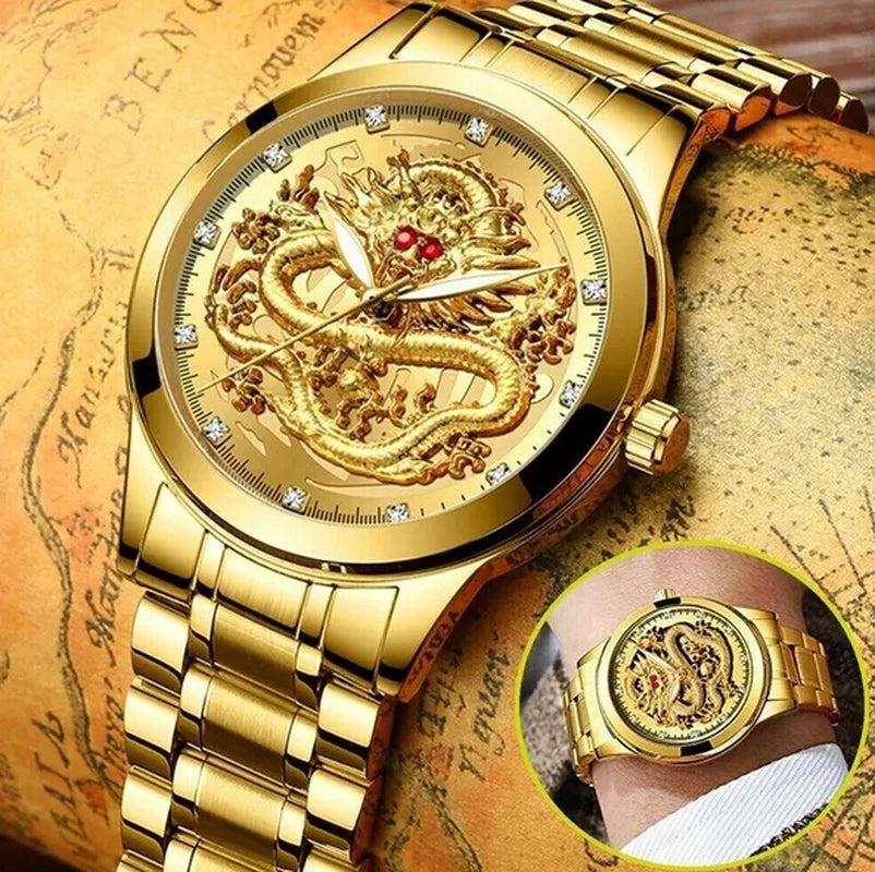 Business Gift Waterproof Gold Men'S Diamond Quartz Watch Classic Stainless Steel