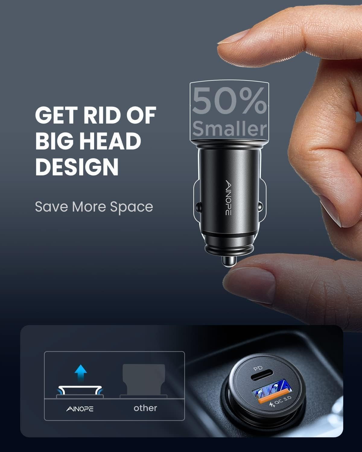67.5W Super Mini Car Charger USB C 45W PD&QC 3.0 Fast Charging, All Metal Cigarette Lighter Adapter Car Charger Adapter Outlet for Iphone 17 Pro Max Air 16 15 14 13, Samsung Galaxy S25,Android