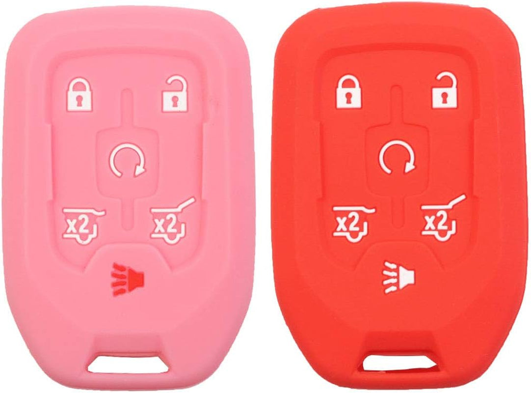 2Pcs 6 Buttons Smart Key Fob Cover Case Remote Protector Skin Keyless Jacket Holder Compatible with Chevrolet Suburban Tahoe 2015 2016 2017 2018 2019 2020 GMC Yukon 13580804 Black Pink